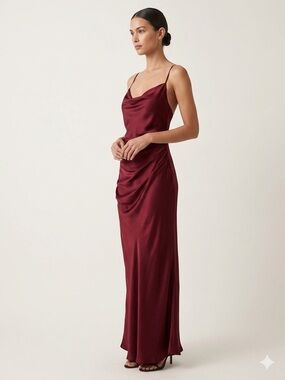 KOTN Sz L Deep Red Cowl Neck Elegant Wedding Guest Maxi Dress